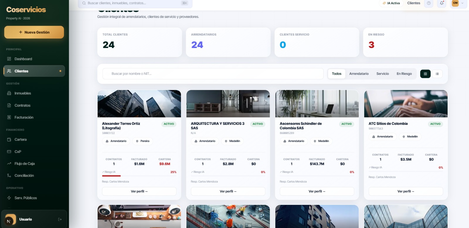 Coservicios — panel de clientes con riesgo IA